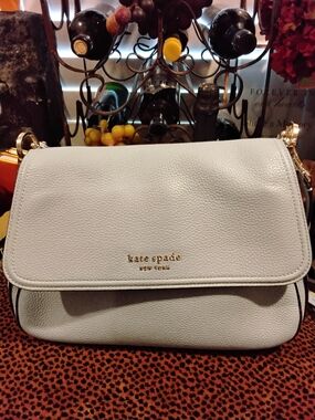 kate spade White Pebbled Leather Flap Crossbody Bag